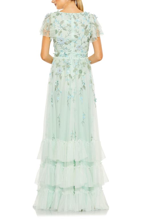 MAC DUGGAL MAC DUGGAL RUFFLE TIERED EMBELLISHED FLUTTER SLEEVE GOWN