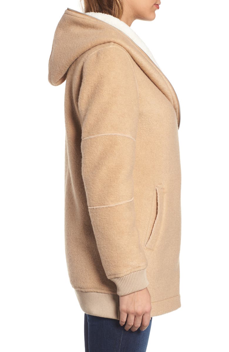 BCBGeneration Asymmetrical Hooded Wool Blend Coat, Alternate, color,