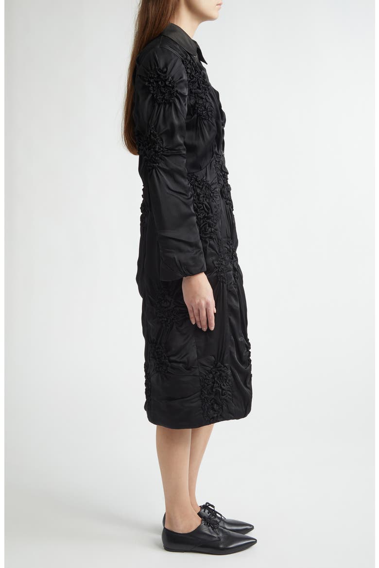 Smocked Tailored Satin Cocoon Coat, Alternate, color, BLACK