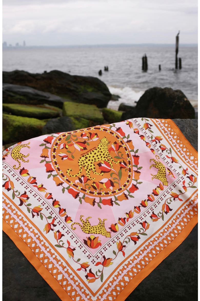 Double Sided Silk Scarf of Tropical Love, Alternate, color, Orange
