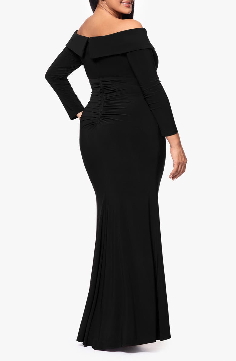 Xscape Evenings Ruched Off the Shoulder Long Sleeve Sheath Gown, Alternate, color,