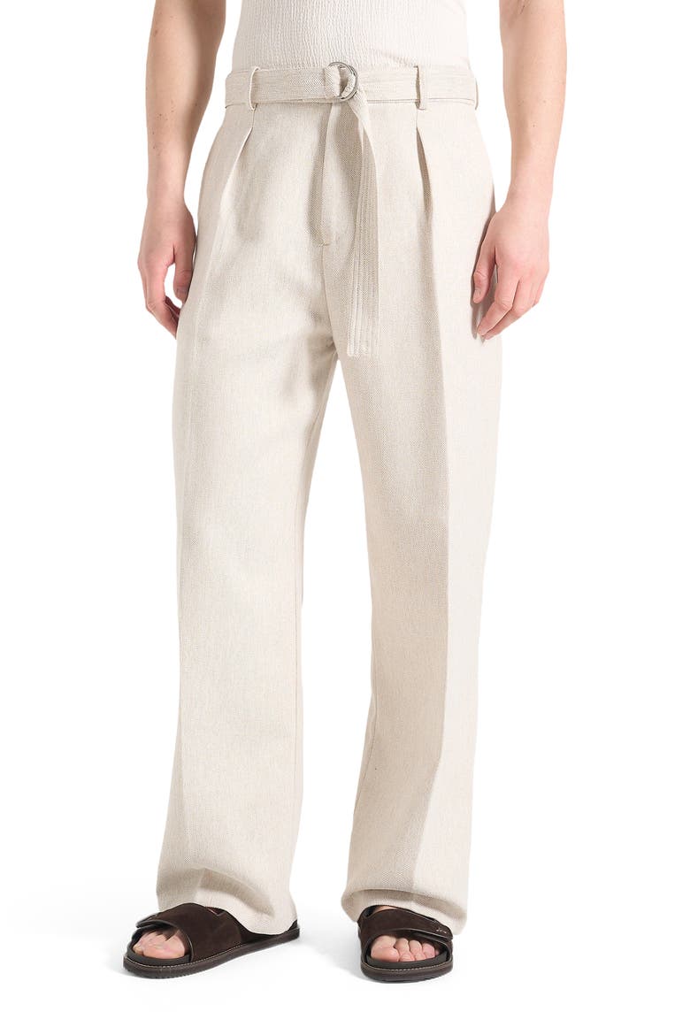 Loic Wide Leg Textured Trousers with Belt, Alternate, color, Cream