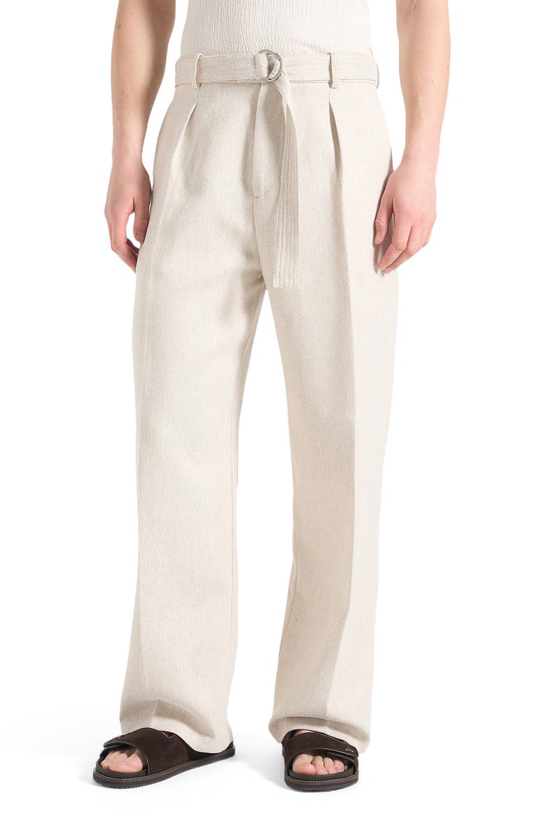 Manière De Voir Loic Wide Leg Textured Trousers with Belt, Alternate, color, Cream