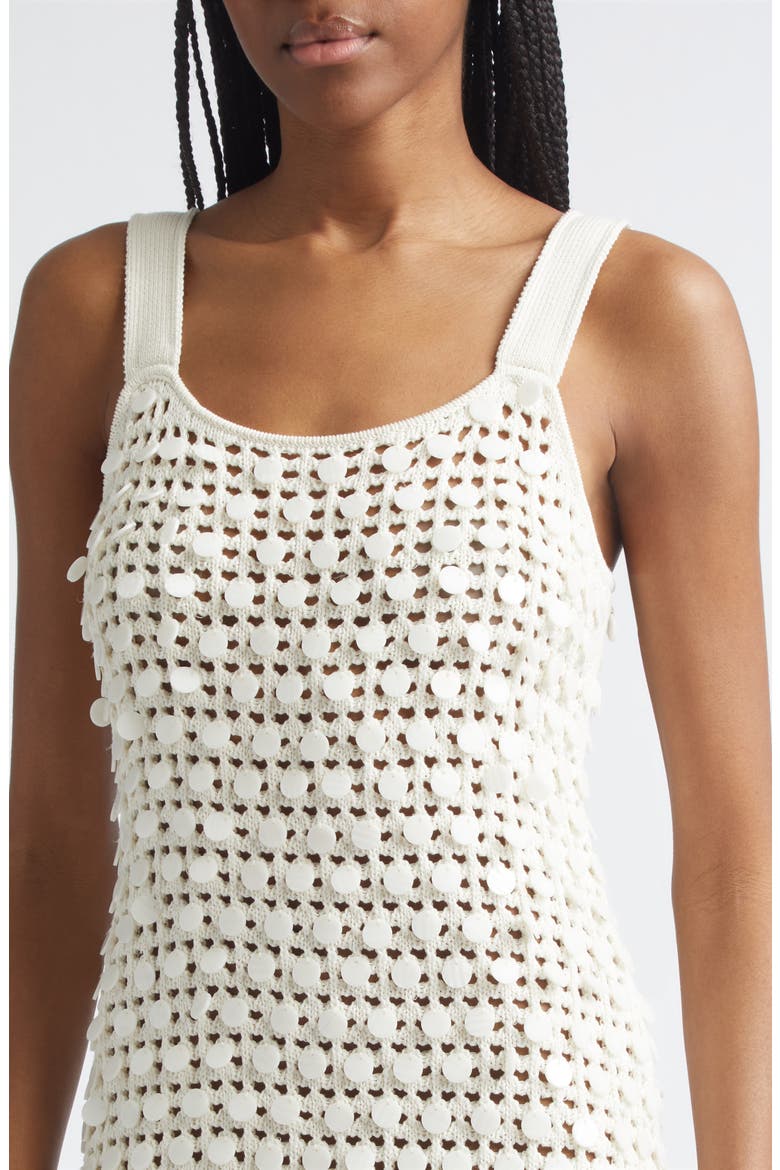 Lala Paillette Detail Open Stitch Cotton Minidress, Alternate, color, COCONUT