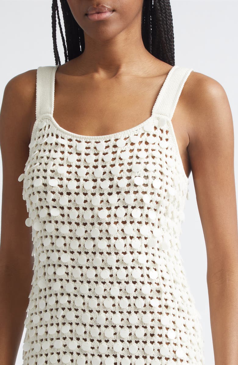 Toccin Lala Paillette Detail Open Stitch Cotton Minidress, Alternate, color, Coconut