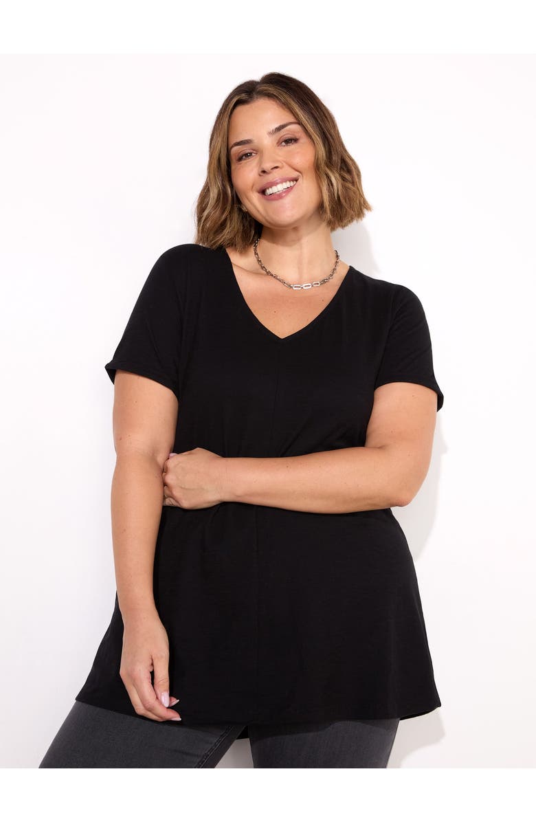 Live Unlimited Cotton Slub V-Neck Longline T-Shirt, Main, color, Black