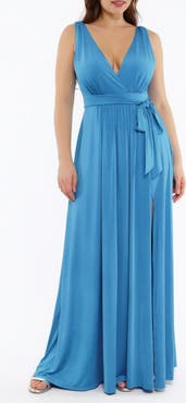 Popilush Shapewear Deep V-Neck Front Slit Goddess Maxi Dress