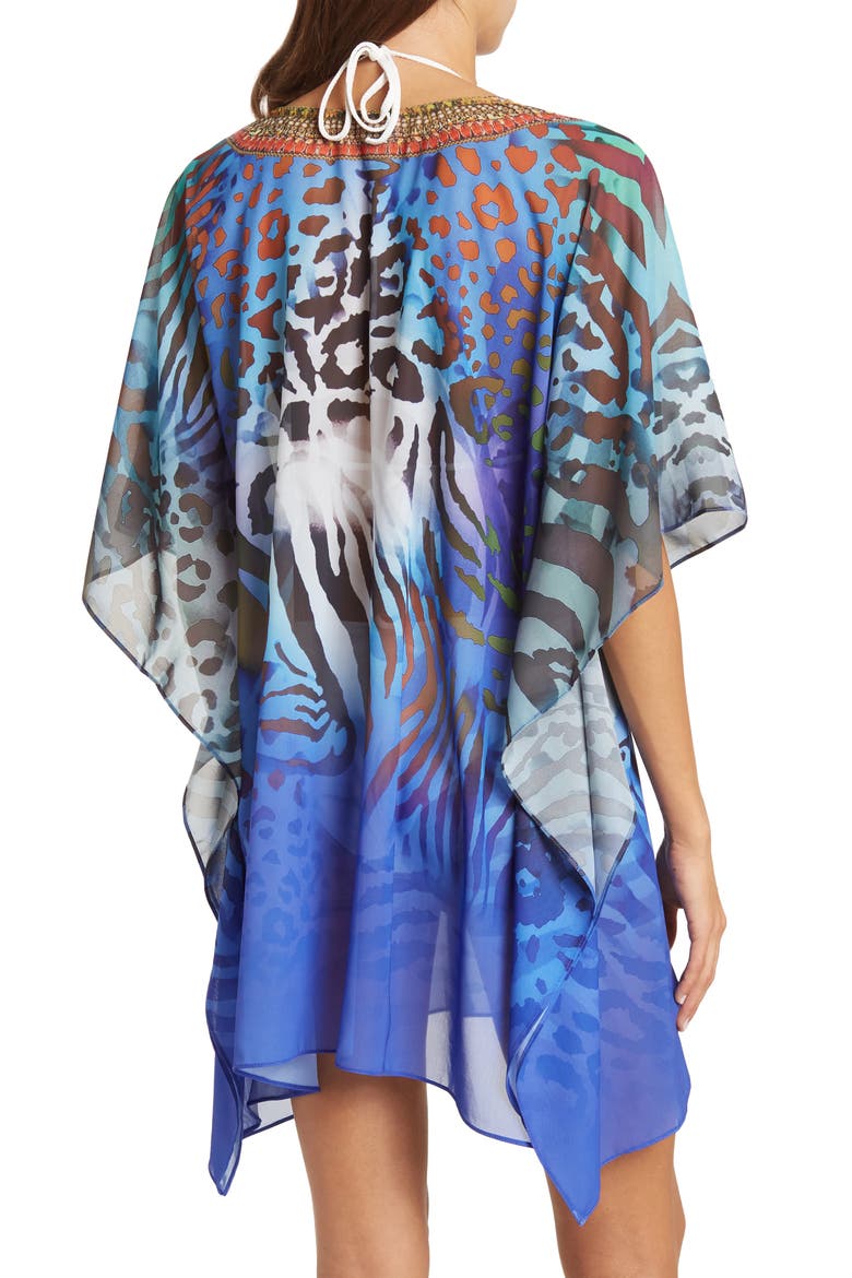 Bright Printed Poncho, Alternate, color, BLUE