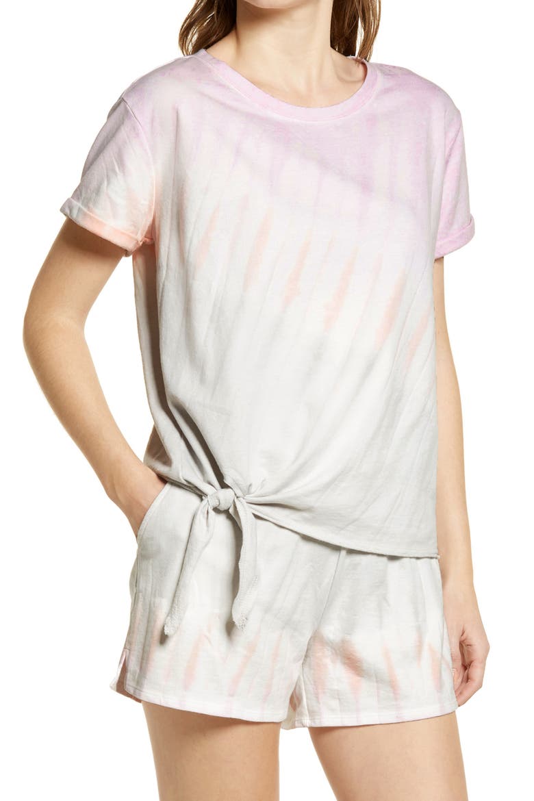 French Terry Side Tie T-Shirt, Main, color, LILAC/ GREY