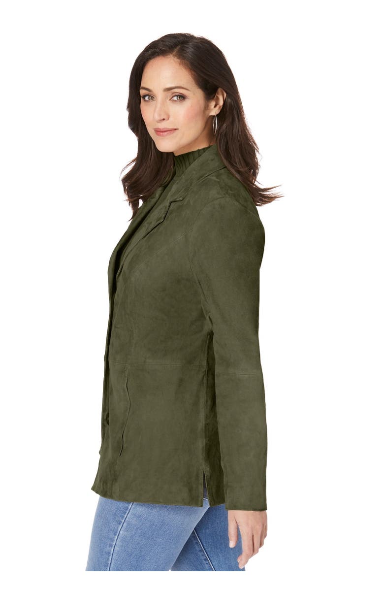 Jessica London Suede Blazer, Alternate, color, Dark Olive Green