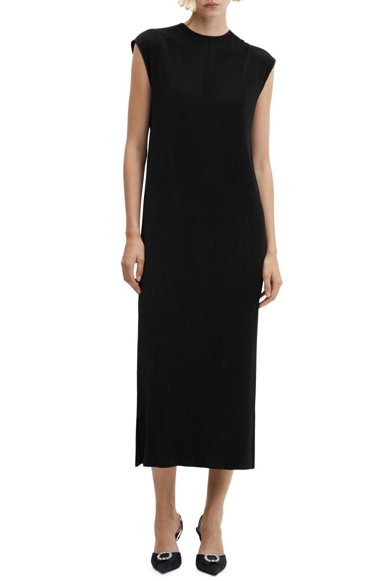 Pleated Sleeveless Midi Dress, Main, color, BLACK