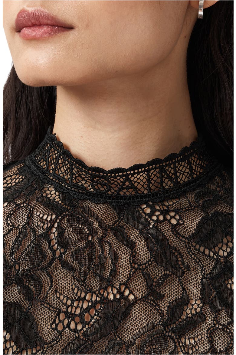 Aria Embroidered Lace Long Sleeve Shirt, Alternate, color, BLACK