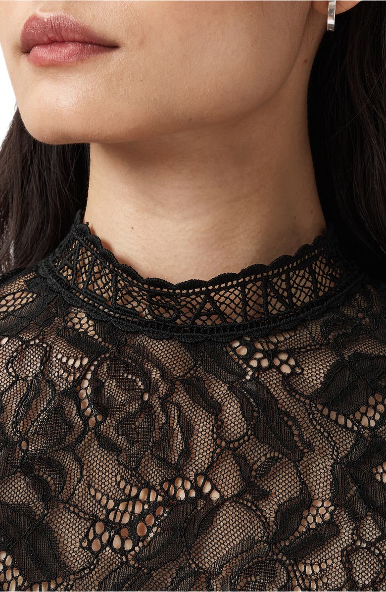 AllSaints Aria Embroidered Lace Long Sleeve Shirt, Alternate, color, Black