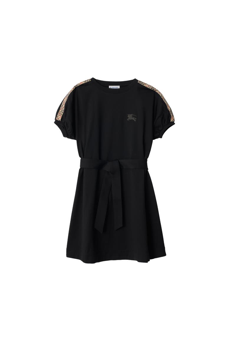 Girls' Check Trim Cotton T-shirt Dress, Main, color, Black