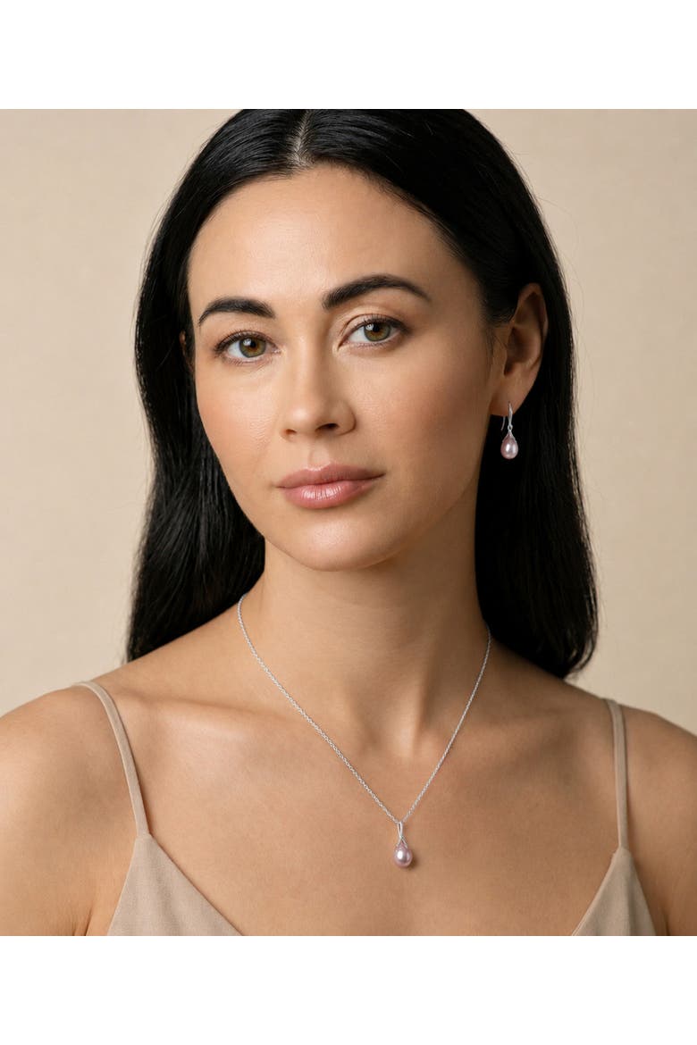 10-11mm Pink Freshwater Pearl Rose Gold Plated Olive Drop Pendant, Alternate, color, Sterling Silver
