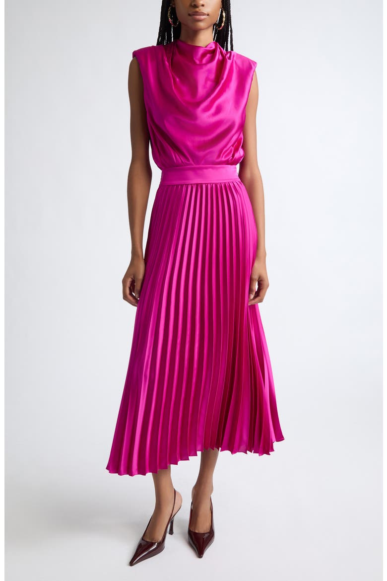 Farah Pleated Midi Dress, Main, color, RASPBERRY