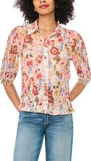 Vince Camuto Flutter Sleeve Floral Button-Down Shirt