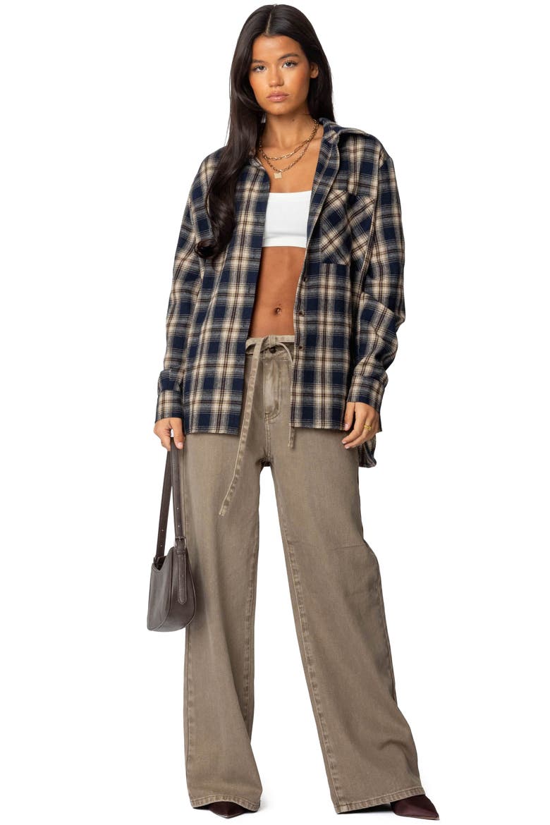 Plaid Flannel Button-Up Shirt, Alternate, color, NAVY