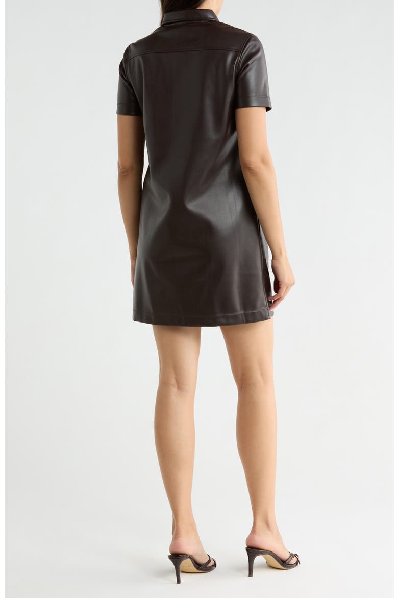Faux Leather Short Sleeve Shirtdress, Alternate, color, DKBROWN-DARK BROWN