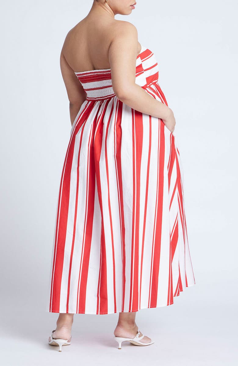 ELOQUII Stripe Strapless Cotton Poplin Fit & Flare Maxi Dress, Alternate, color,