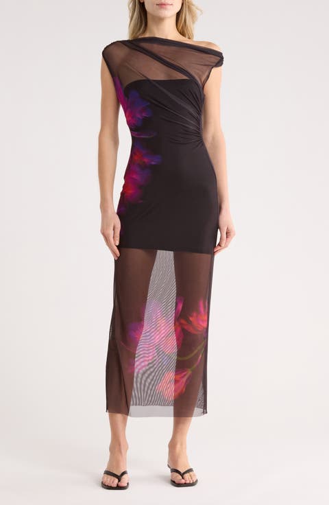 Mesh One-Shoulder Maxi Dress