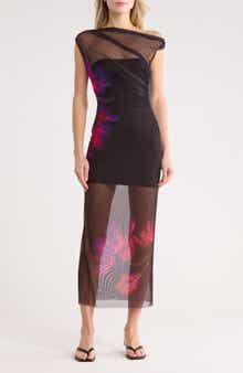 Desigual Mesh One-Shoulder Maxi Dress