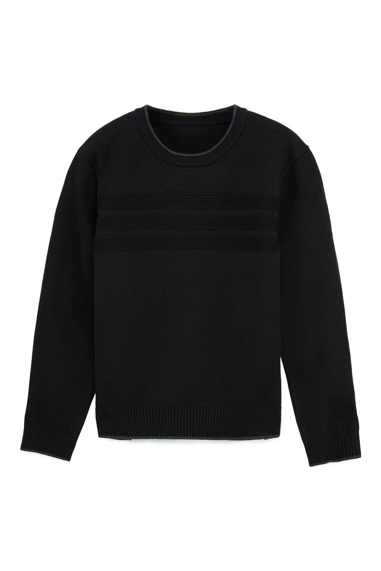 Kids' Moto Ribbing Detail Crewneck Sweater, Main, color, BLACK