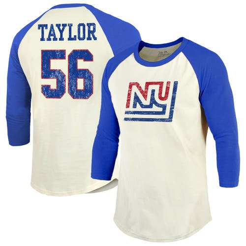 Majestic Threads Men's Lawrence Taylor Cream/red New York Giants Retired Player Name Number 3/4 Raglan Sleeve In White