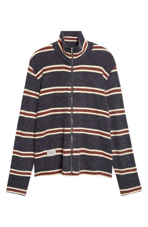 Striped Zip Up Funnel Neck Jacket