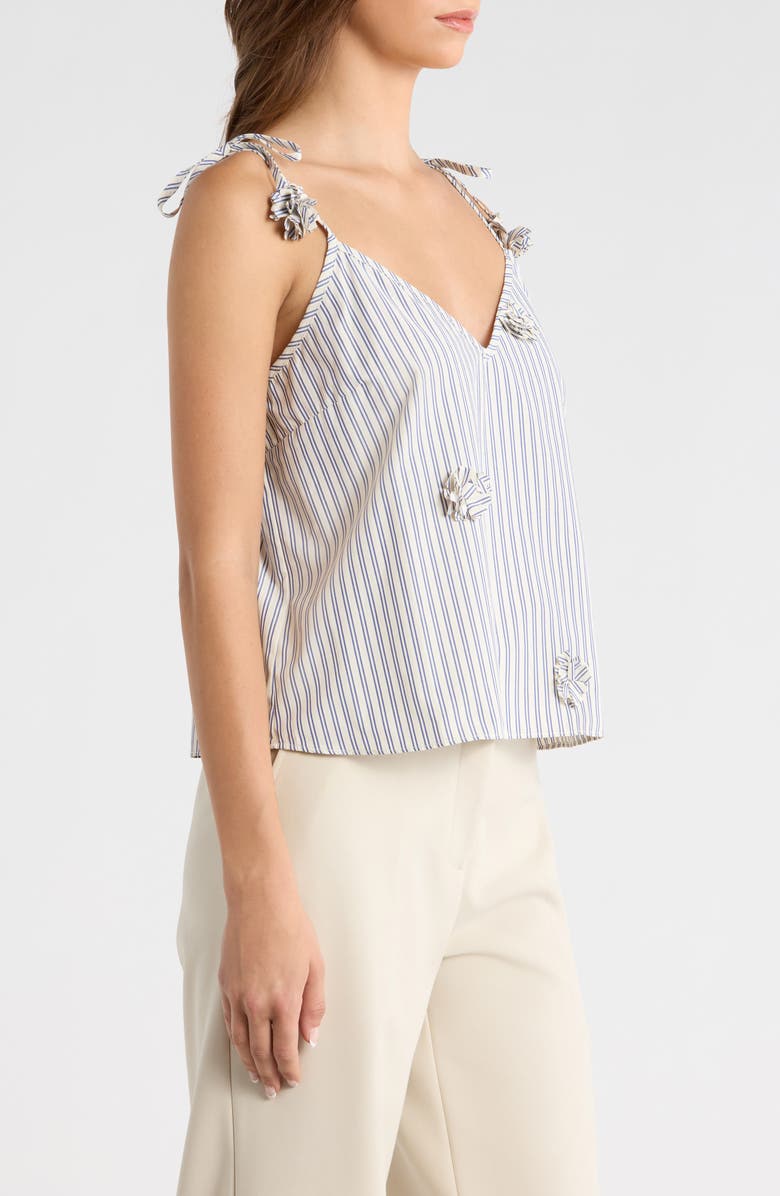 MAUDE CLUB Paige Rosette Detail Stripe Cotton Blend Take, Alternate, color, Sand Navy Stripe
