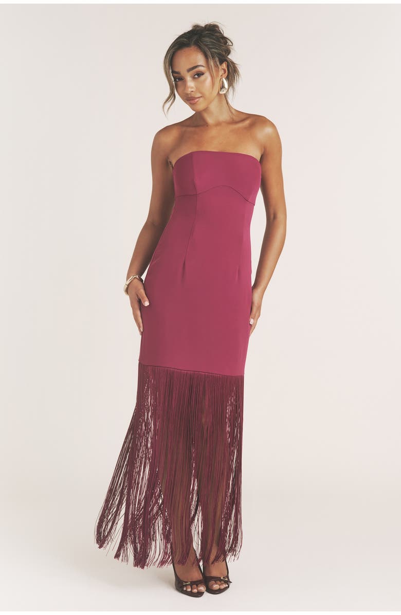 Six Stories Fringe Bandeau Maxi Dress, Main, color, Raspberry