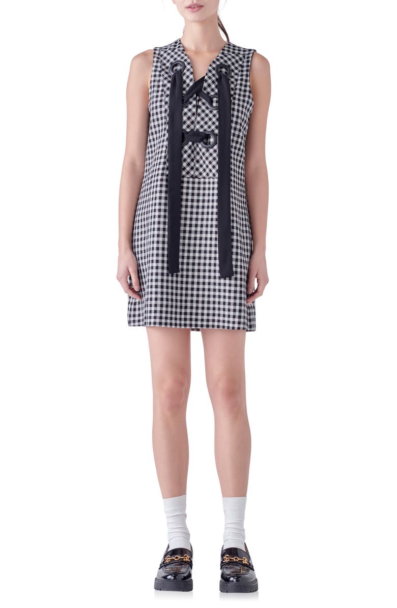 English Factory Check Grommet Sleeveless Shift Dress, Main, color, Black