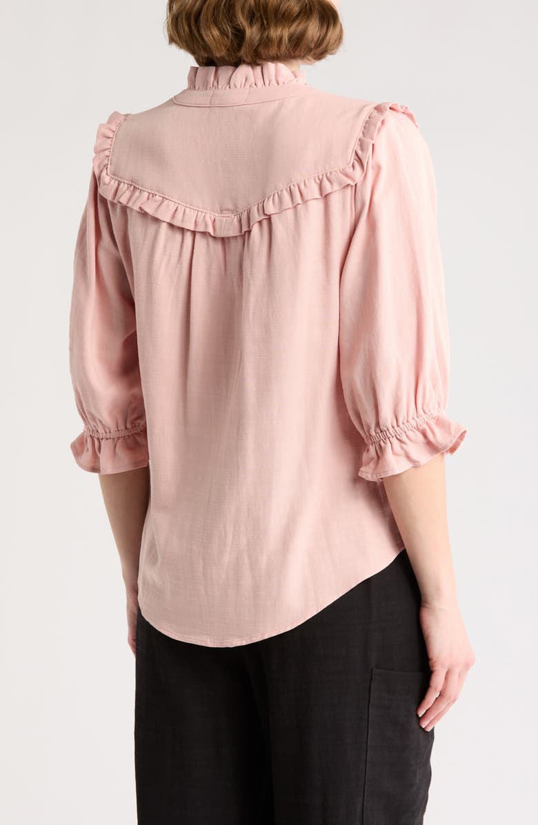 Democracy Ruffle Yoke Three-Quarter Sleeve Shirt, Alternate, color, Rose Bloom