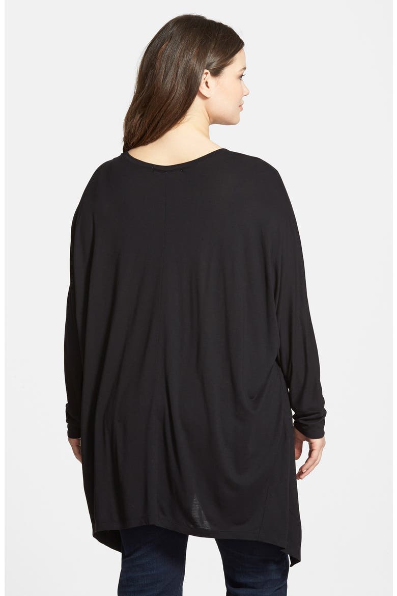 Shark Bite Hem Oversized V-Neck Tee, Alternate, color, BLACK