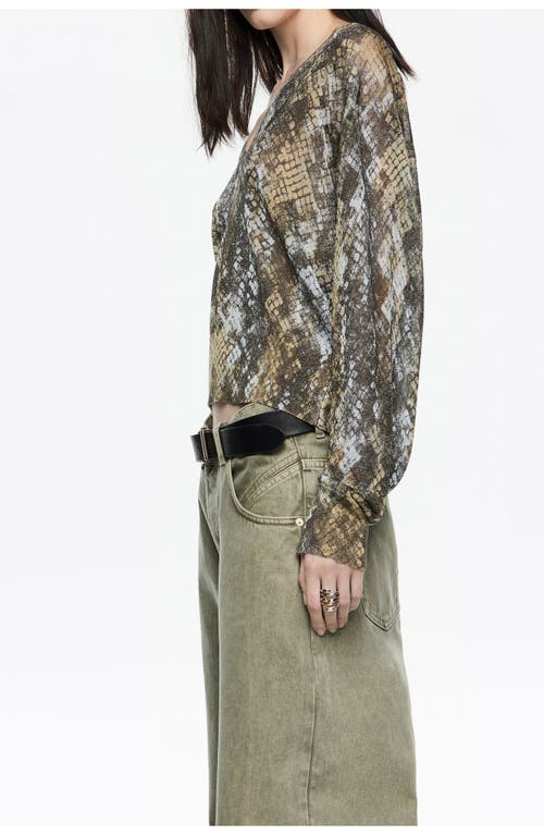 Bimba Y Lola Snake Lurex V-neck Sweater In Green