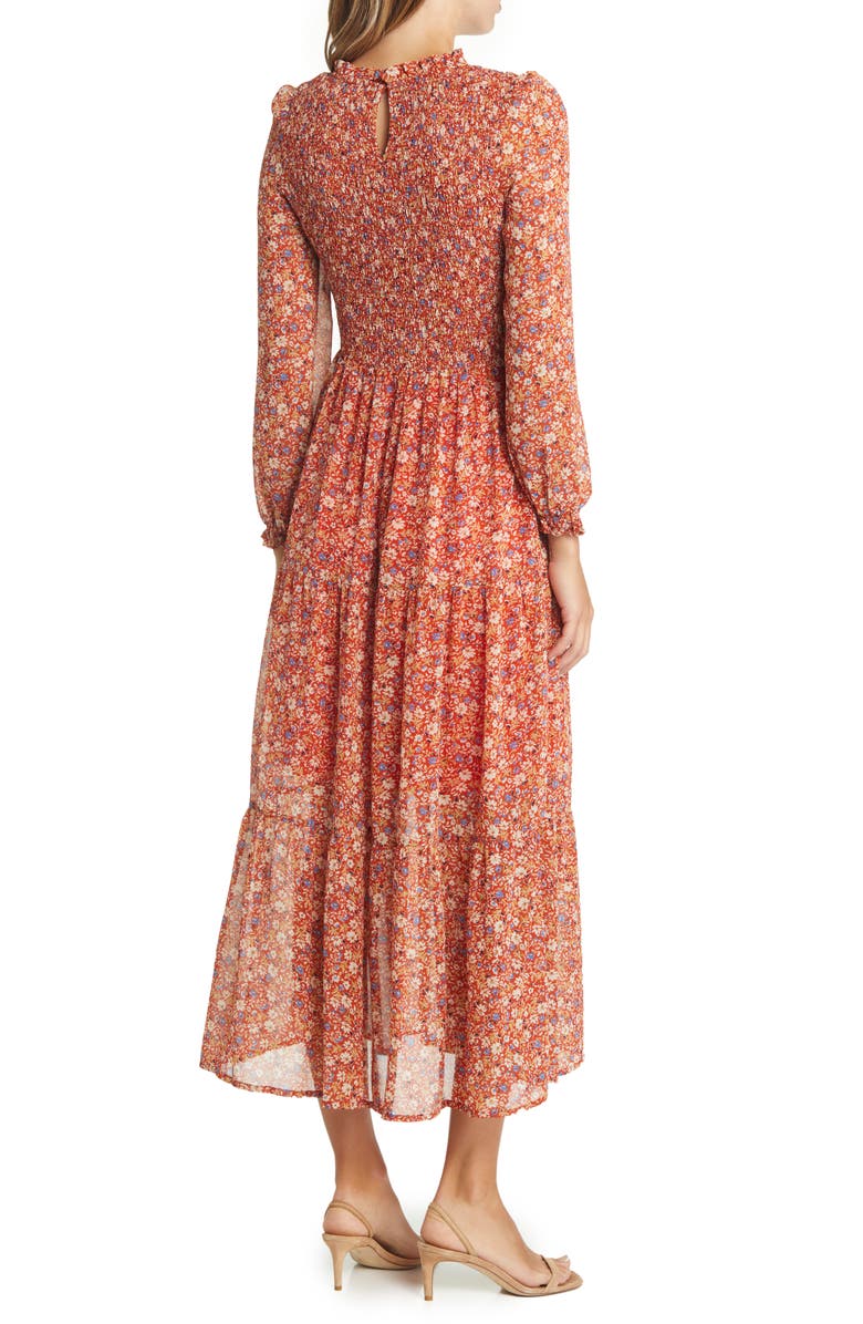 MELLODAY Floral Long Sleeve Smocked Maxi Dress, Alternate, color, 