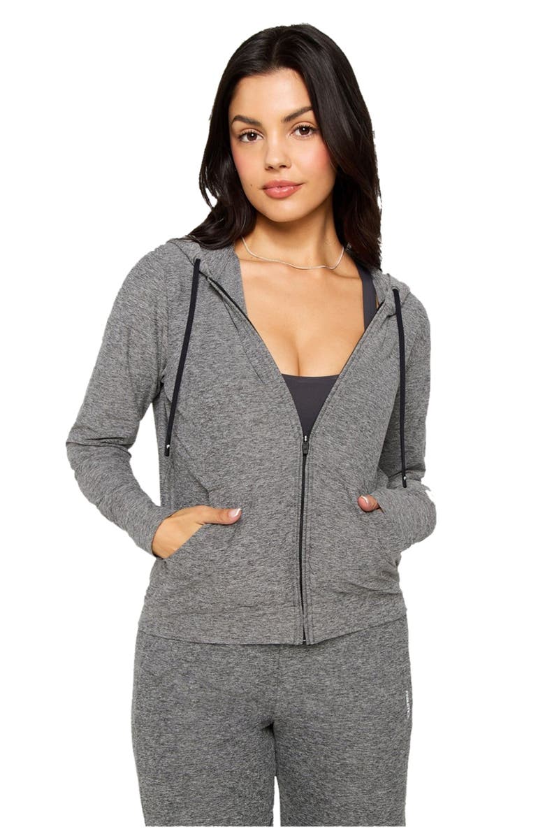 Fabletics Cloud Jersey Full Zip Hoodie, Alternate, color, Charcoal Grey Heather