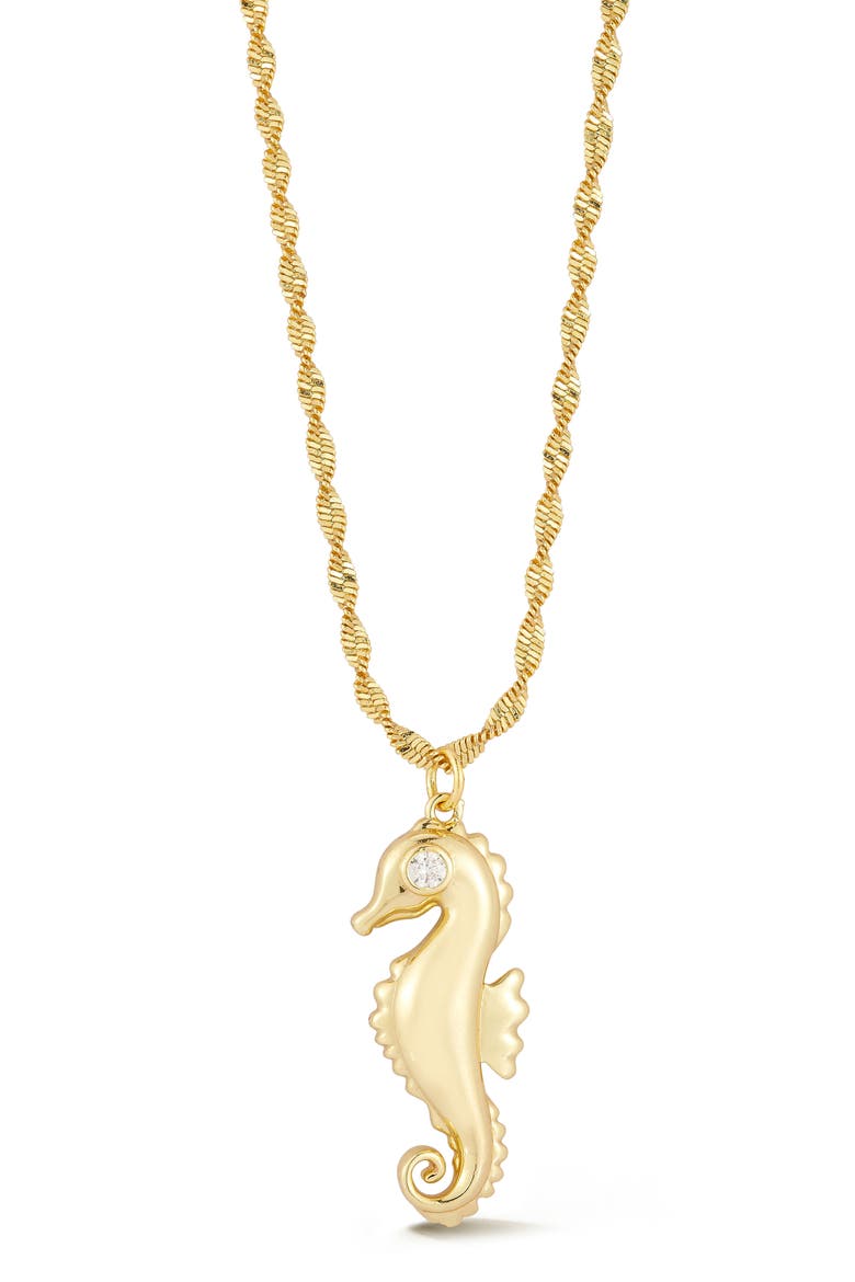 Cubic Zirconia Seahorse Pendant Necklace, Main, color, GOLD