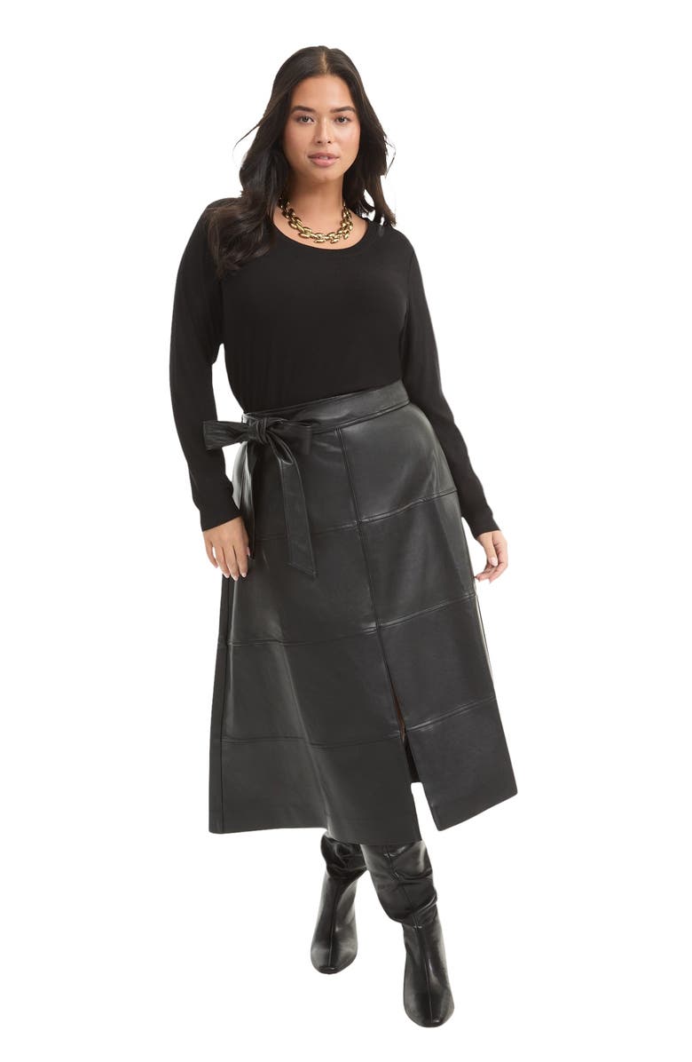 June + Vie Ribbed Long Sleeve Scoopneck Top, Main, color, Black