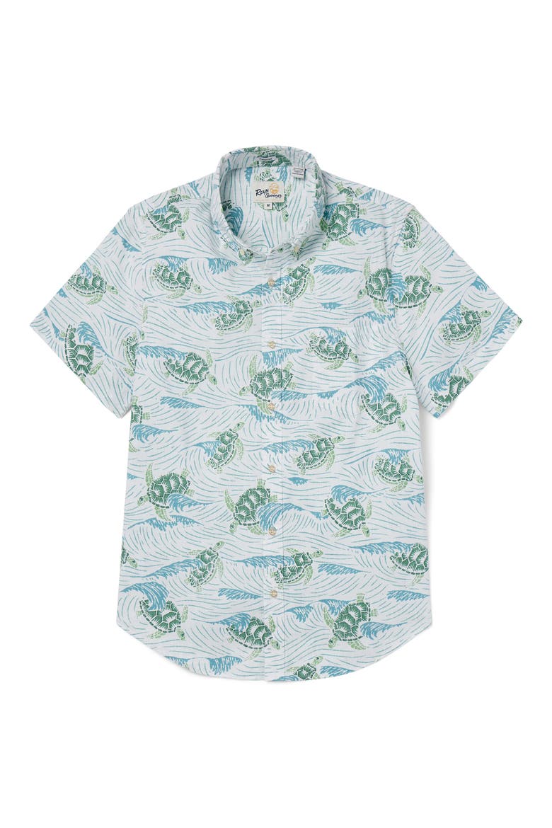 Honu Aukai Tailored Fit Short Sleeve Button-Down Shirt, Main, color, WHITE