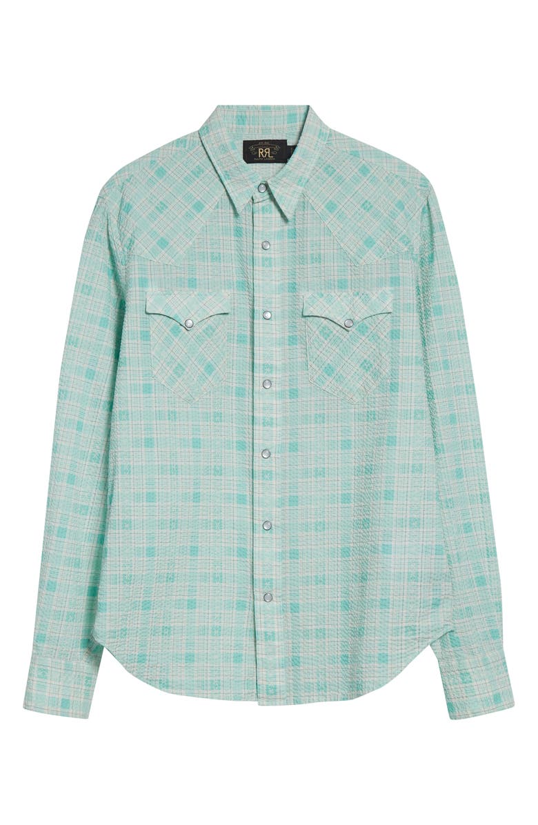 Double RL Slim Fit Plaid Seersucker Western Snap-Up Shirt, Alternate, color, Turquoise Multi -