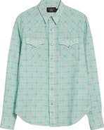 Double RL Slim Fit Plaid Seersucker Western Snap-Up Shirt