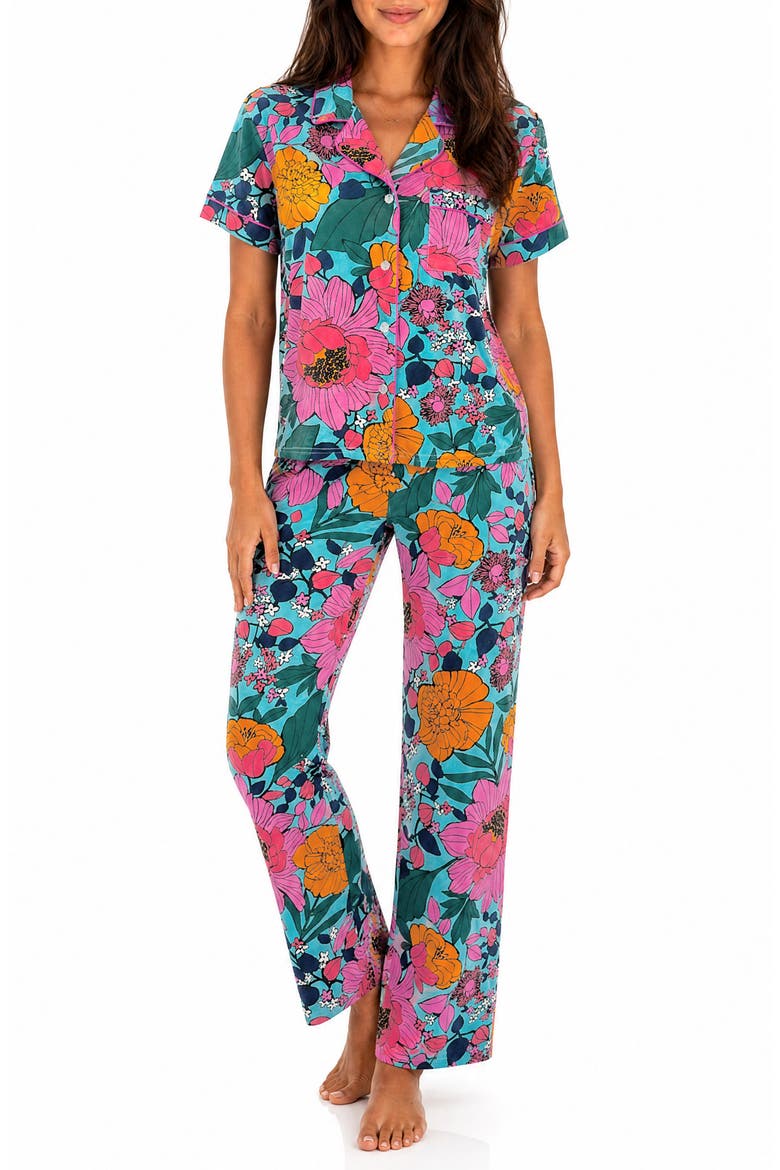 Floral Notch Collar Pajama Set, Main, color, MACRO FLORAL CAPRI