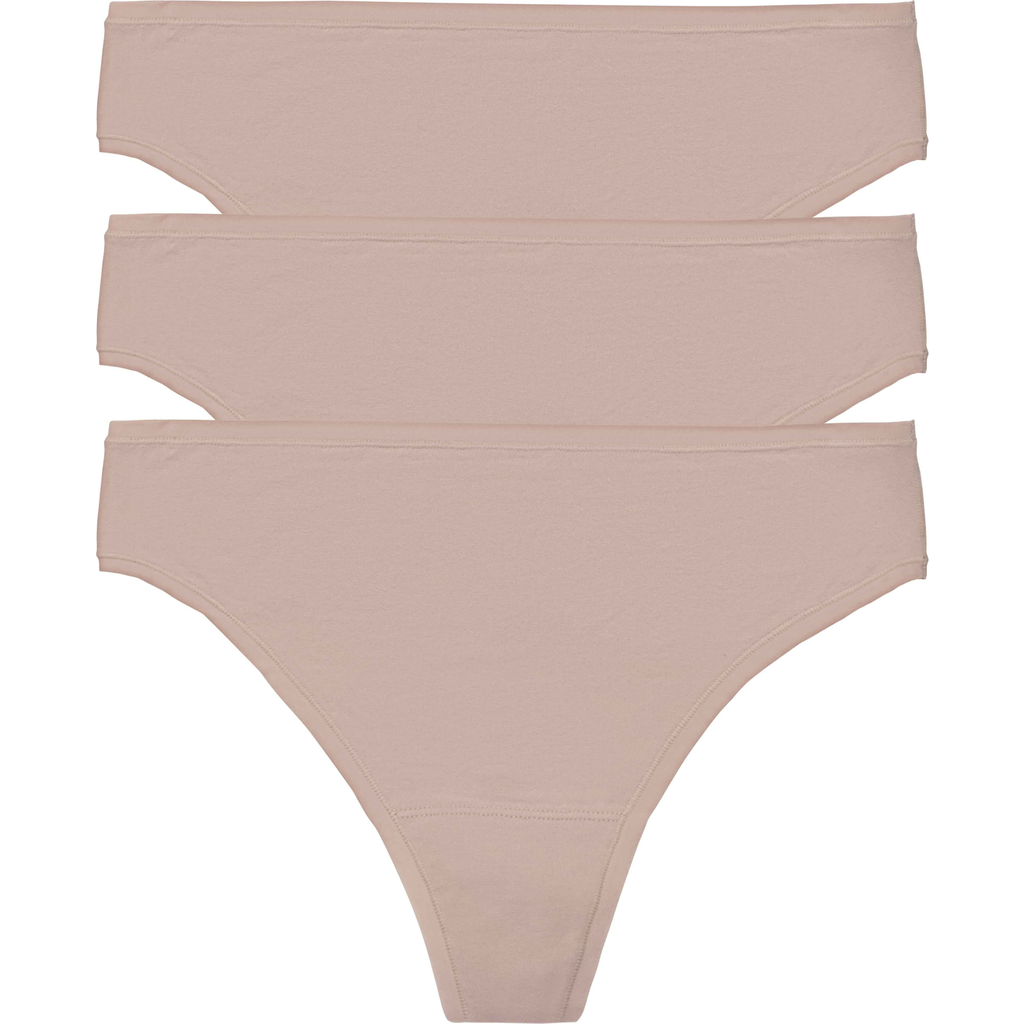 Natori Bliss Bare Cotton Thong 3-pack In Cafe
