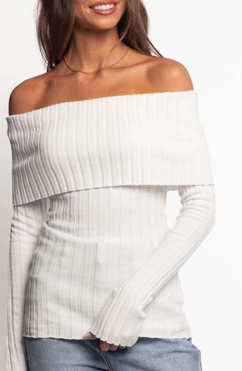 Petal & Pup Inora Foldover Off the Shoulder Rib Sweater, Alternate, color, White