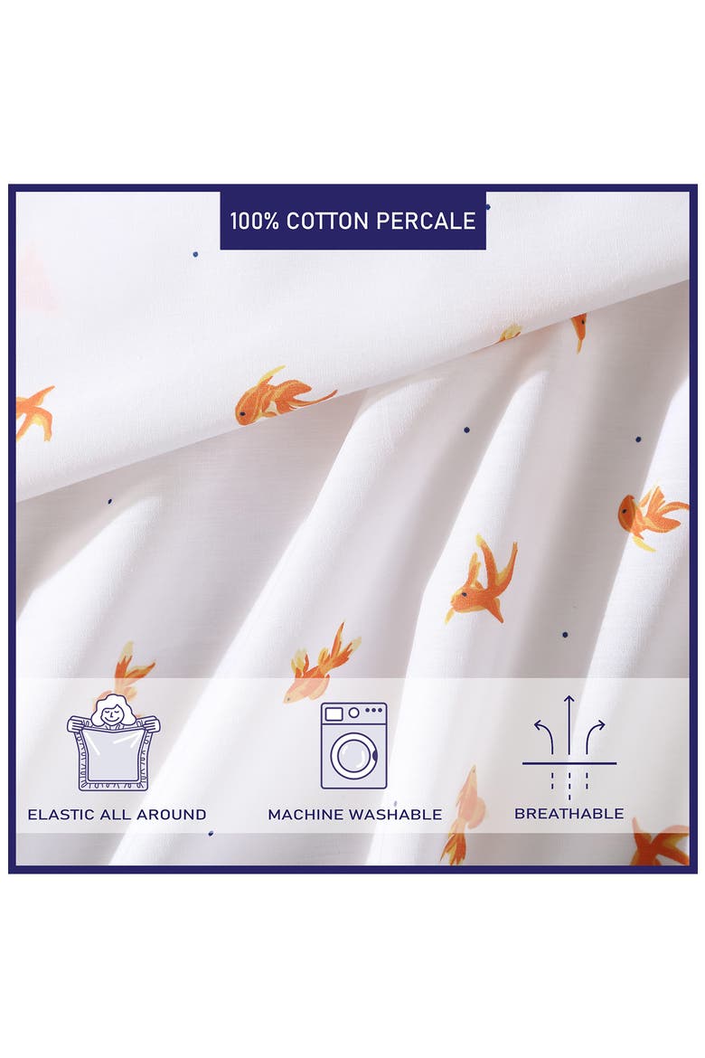 Goldfish Print 200 Thread Count Cotton Percale Sheet Set, Alternate, color, BRIGHT ORANGE