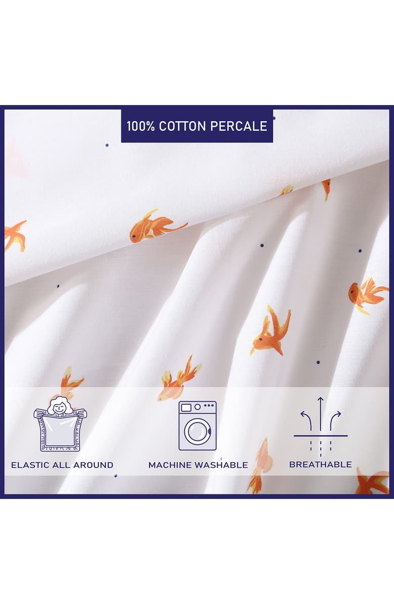 POPPY AND FRITZ Goldfish Print 200 Thread Count Cotton Percale Sheet Set, Alternate, color, Bright Orange