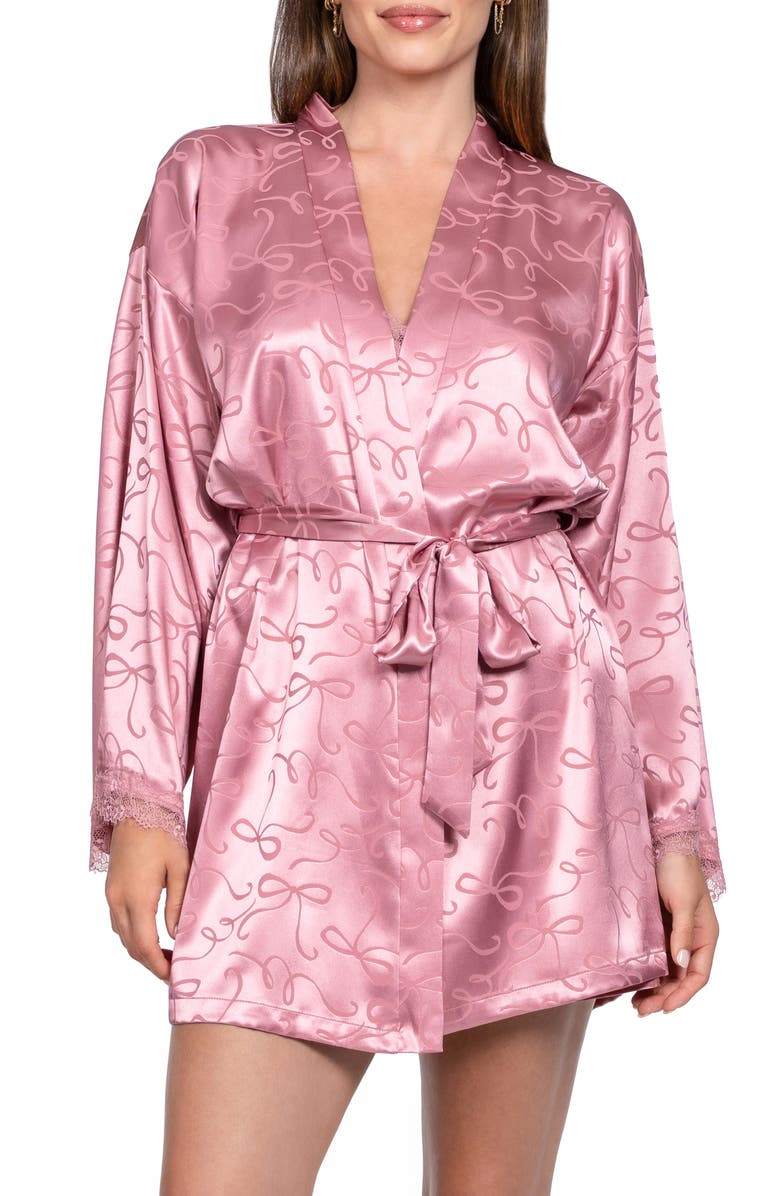 In Bloom by Jonquil Casey Jacquard Bow Satin Wrap, Main, color, Rose