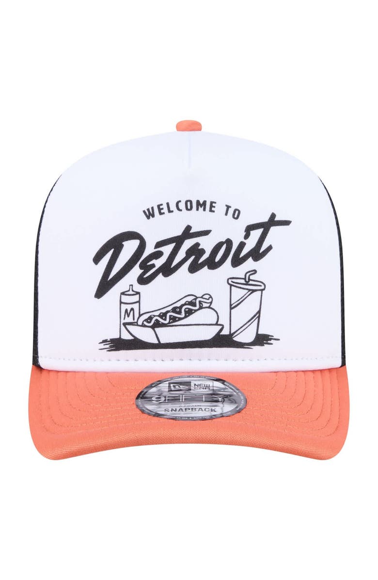 New Era Men's New Era  White/Orange Detroit Tigers Foodie A-Frame 9FIFTY Trucker Snapback Hat, Alternate, color, White