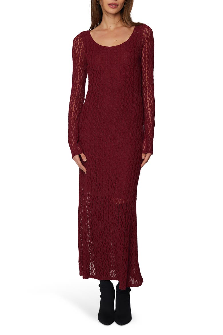 Sistine Tale Long Sleeve Open Stitch Maxi Dress, Main, color, MERLOT